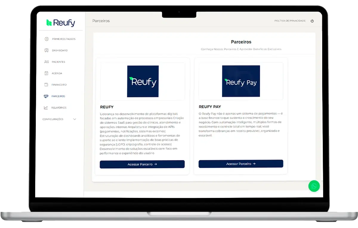 Marketplace da Reufy Business conectando pacientes, profissionais parceiros e mídia interna