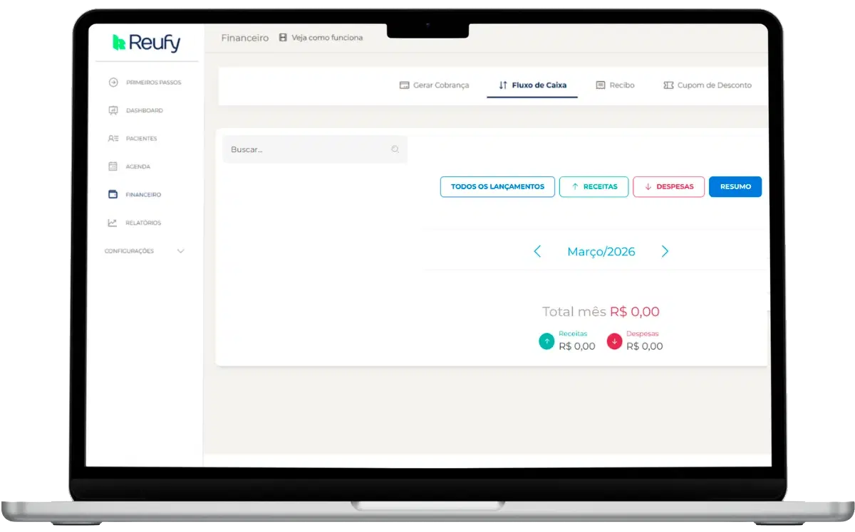 Motor financeiro da Reufy Care com cobrança recorrente e dashboard de adimplência