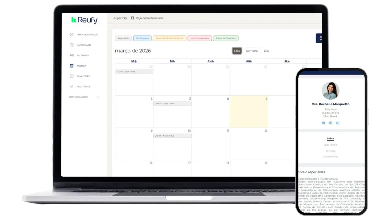 Agenda multi-profissional da Reufy Clinic com visão consolidada e confirmação automática