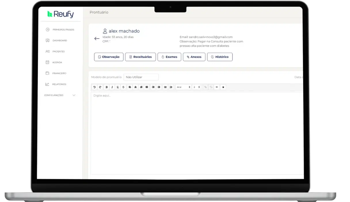 Prontuário eletrônico do Reufy Start com anamnese assistida por IA