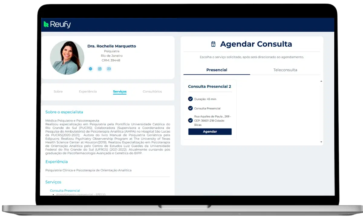 Agendamento online do beneficiário na Reufy Care, com a marca do hospital